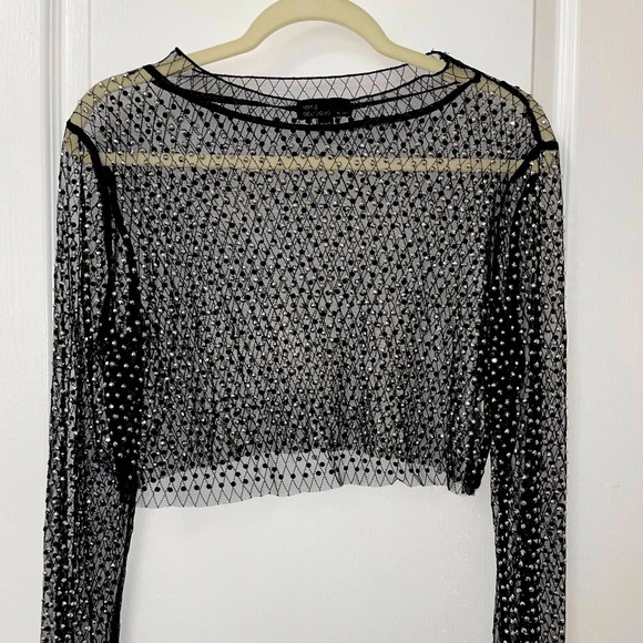 HONEY Kylie Long Sleeve Embellished Crop Top - Picture 1 of 3